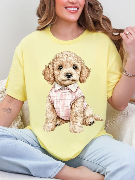 Gildan Yellow Tee with Cream Puppy Graphic - Picture 1 of 1